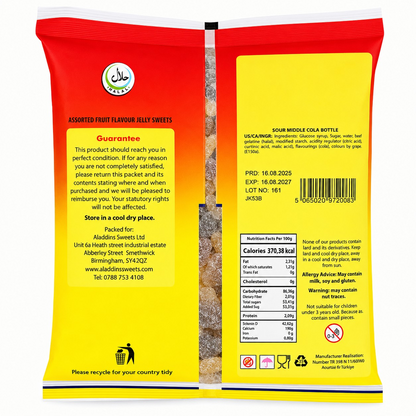 1kg Halal Fizzy Sour Jelly Cola bottles Aladdins Sweets