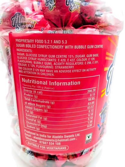 Aladdins Super Pops 60 x Lollipops Bubblegum Centre Strawberry Flavour Lollies