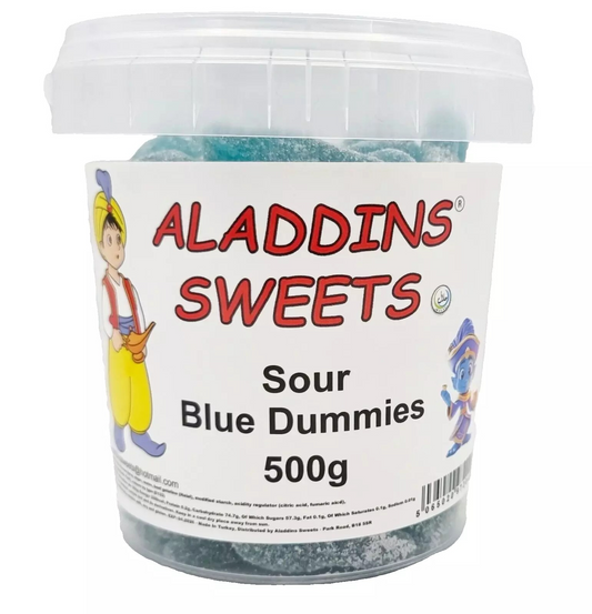 500g Sour Blue Dummies Jellies, Halal Aladdins Sweets Tub