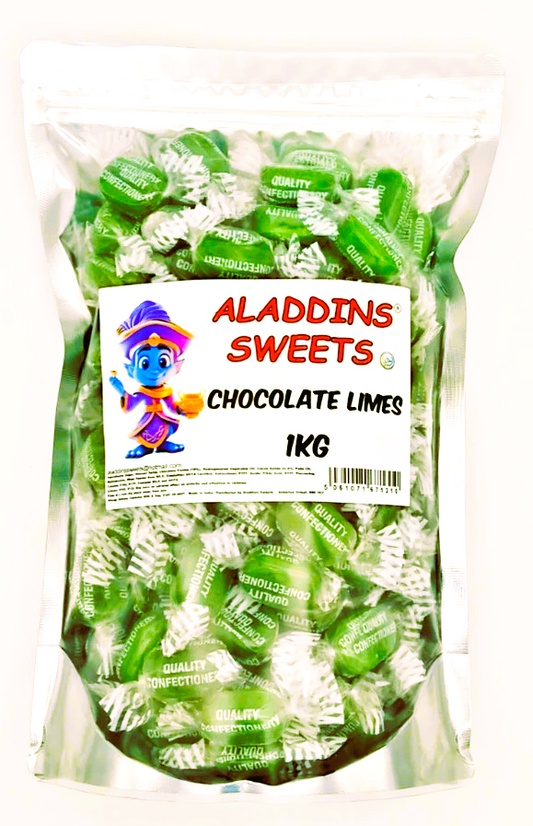 Chocolate Limes - Chocolate Filled Centre Boiled Sweets - Pick N Mix 1kg 3kg 500g Tub Candy - Choc Limes - Aladdins Sweets Bulk Buy