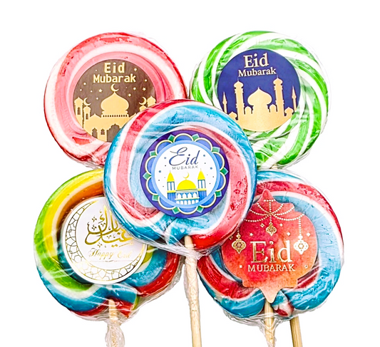 Eid Mubarak Fruity Lollipops Pack of 25 – Halal Vegan Party Bag & Gift Sweets