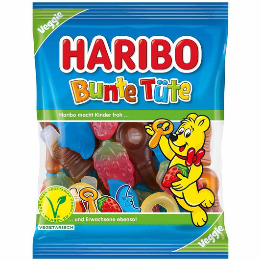 Haribo Bunte Tute Colourful Mix Sweet Gummy Jellies 100g bags Vegetarian (Halal suitable) Kids Party Bags