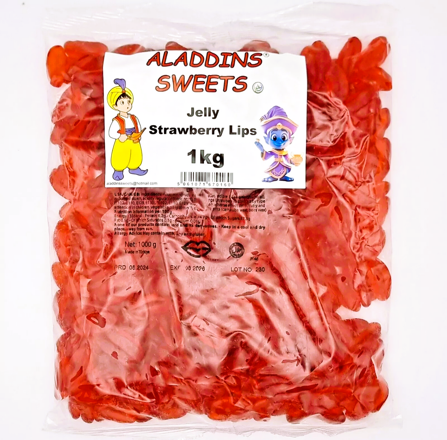 1kg Jelly Strawberry Lips Halal Aladdins Sweets Bulk Buy party cones