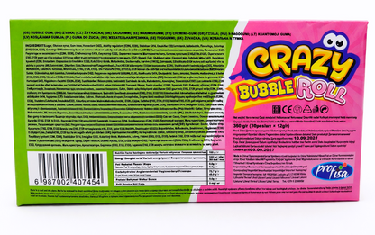 12 x 30g Bubble Gum Roll with Tattoo - Crazy 2 in 1 - Apple & Strawberry Party Bags