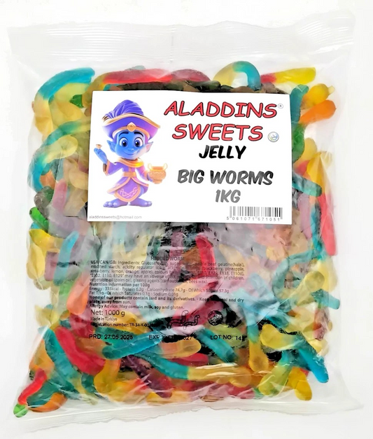 1kg Jelly Big Worms - Halal Jellies - Aladdins Sweets Bags