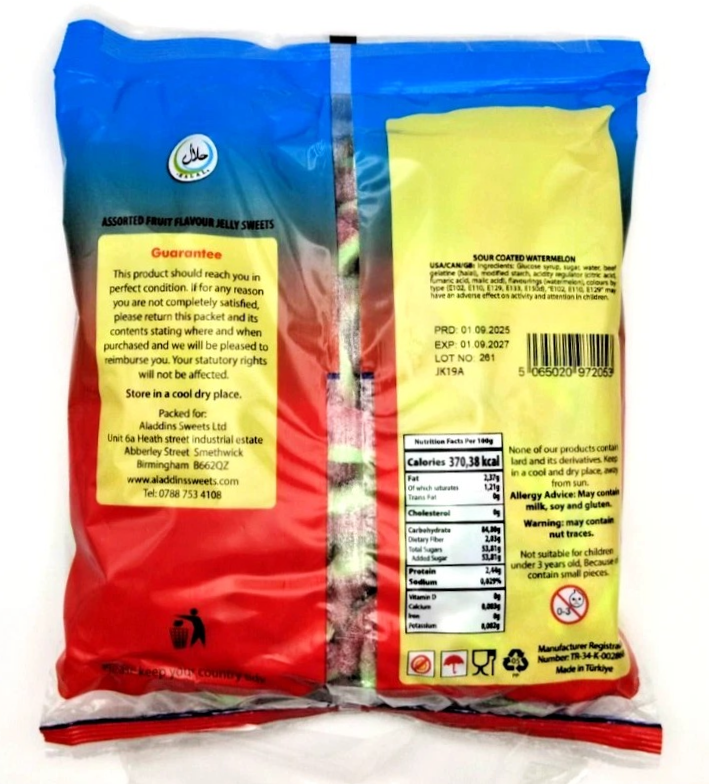 1kg Fizzy Sour Jelly Watermelon Slices Halal Aladdin Sweets