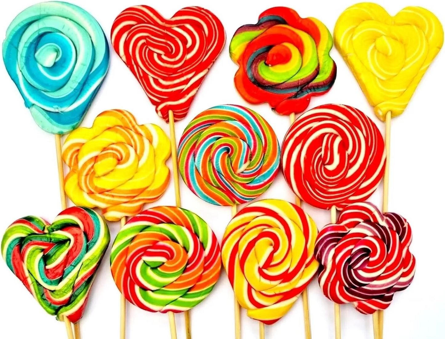 PACK OF 120 ASSORTED SHAPED HALAL RAINBOW LOLLIPOPS ON DISPLAY WOODEN STAND