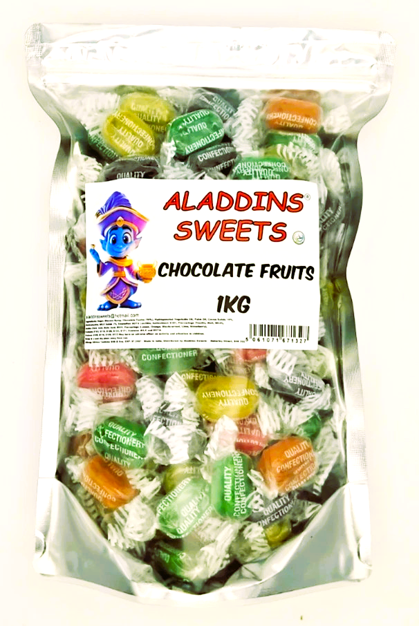 Chocolate Fruits - Chocolate Filled Centre Boiled Sweets - Pick N Mix 1kg 3kg 500g Tub Candy - Choc Fruits - Aladdins Sweets Bulk Buy