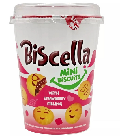 Biscella Mini Strawberry Filled Biscuits, 125g (Pack of 6 or 12)