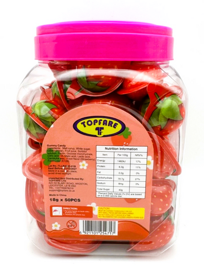 Strawberry Gummy Juicy Filled Sweets 50 x 18g Jar Halal Kids Party Bags Fillers