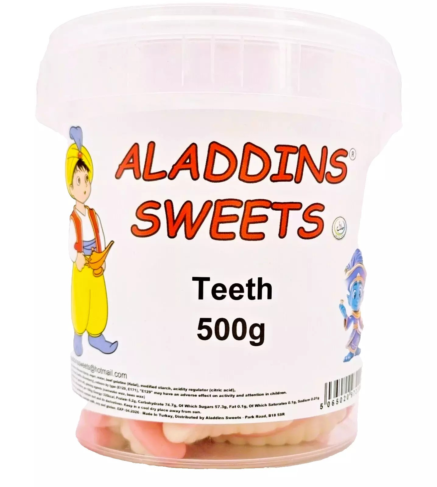 500g Teeth Jellies, Halal Aladdins Sweets Tub