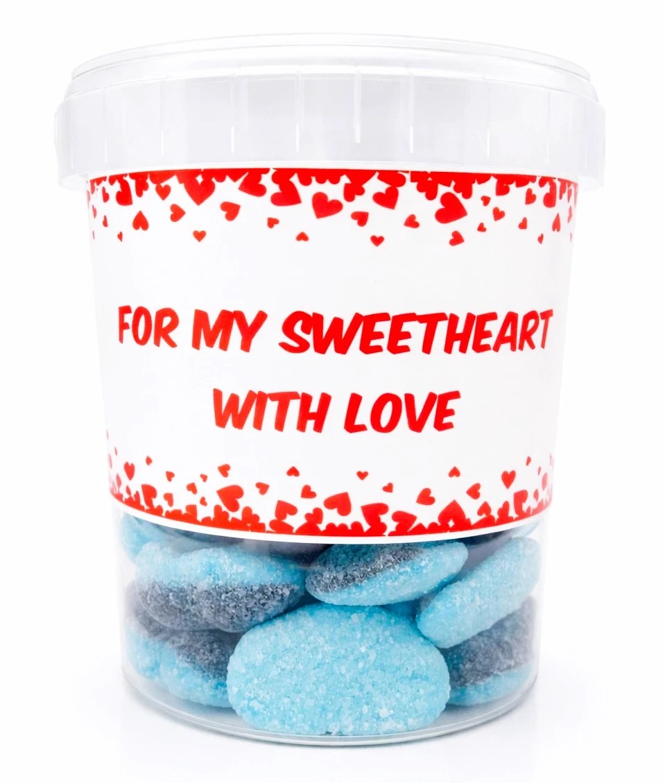 Valentines Day Fizzy Sour Blue Hearts - Halal Jelly Gummy Sweets 500g - Gift