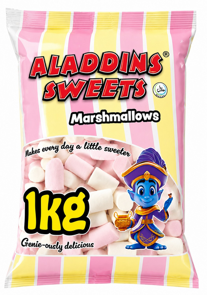 1kg Pink & White Large Marshmallows - Halal - Aladdins Sweets