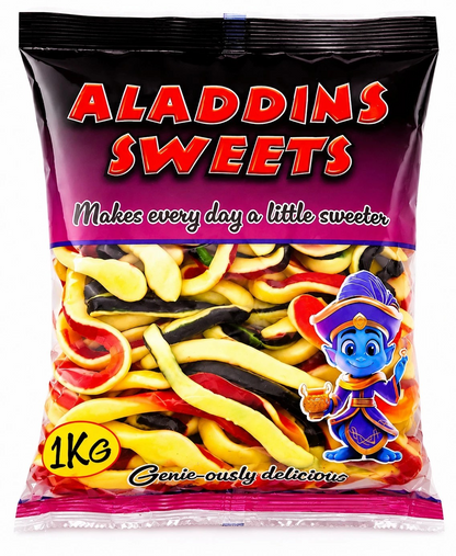 1kg Halal Yellow Bellied Anaconda Snakes Jelly Sweets Bulk Bag Pick n Mix Aladdins Sweets Jellies