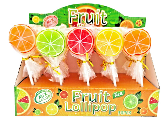Pack of 30 Halal Fruit Lollipops - Mixed Fruit Shaped