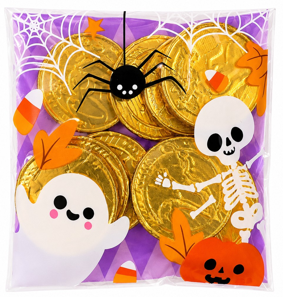 Halloween Pre-Filled Sweets - Large Milk Chocolate Coins 55g Bags - Spooky Trick or Treat - Party Bag Gifts