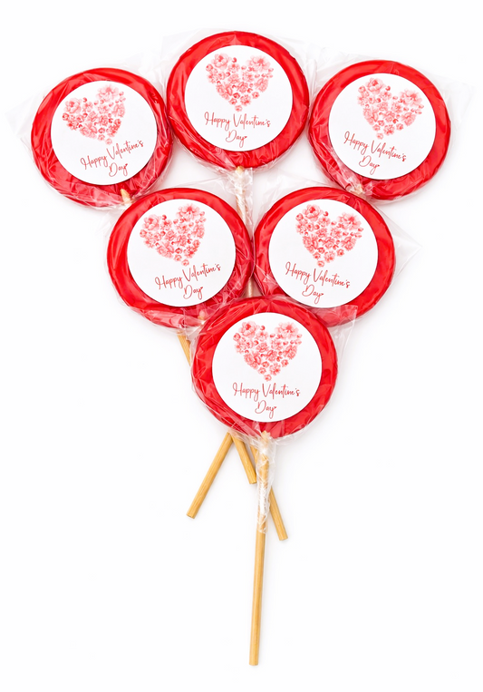 Valentine's Day 30g Large Red Round Lollipop Sweet Candy Love Heart Gift - Vegan Hala