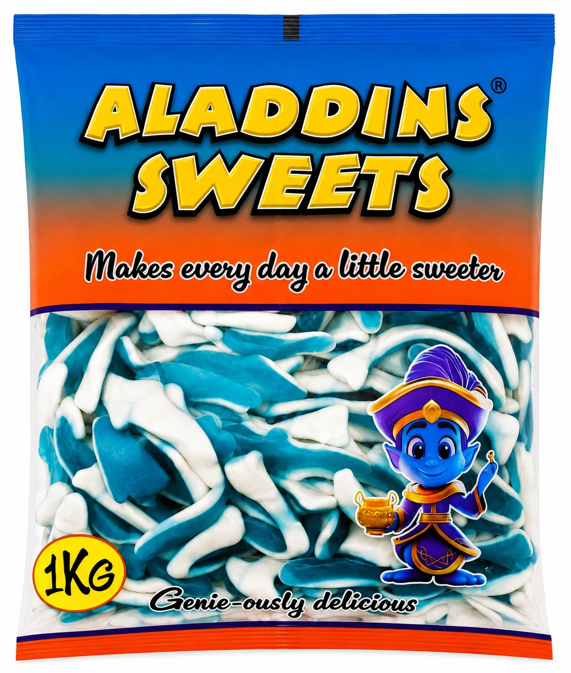 1kg Large Blue Jelly Sharks Bag - Halal Jellies |Aladdins Sweets