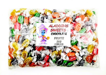 Chocolate Fruits - Chocolate Filled Centre Boiled Sweets - Pick N Mix 1kg 3kg 500g Tub Candy - Choc Fruits - Aladdins Sweets Bulk Buy