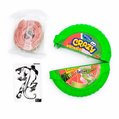12 x 30g Bubble Gum Roll with Tattoo - Crazy 2 in 1 - Watermelon & Strawberry Party Bags
