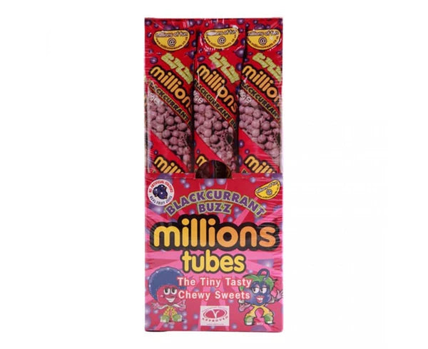 PACK OF 12 HALAL MILLIONS BLACKCURRANT BUZZ CHEW TUBES