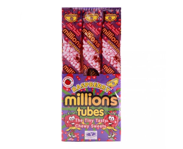 PACK OF 12 HALAL MILLIONS RASPBERRY CHEW TUBES