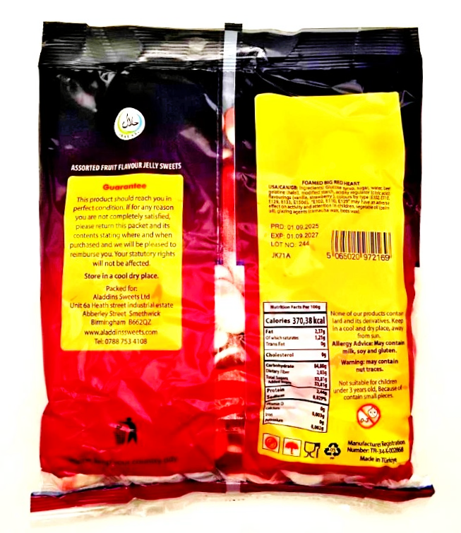 1kg Bag Jelly & Foam Hearts Halal Aladdins Sweets