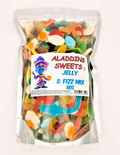 1kg Jelly & Fizz Mixture - Sour Jellies Pick n Mix Halal Jelly Aladdins Sweets Assorted Jellies