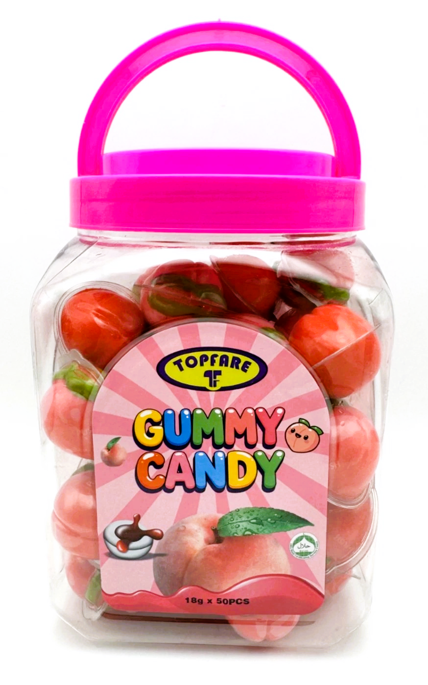 Peach Gummy Juicy Filled Sweets 50 x 18g Jar Halal Kids Party Bags Fillers