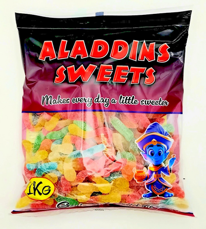 1kg Sour Big Worms Halal Jellies Aladdins Sweets Jelly Bag