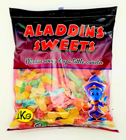 1kg Sour Big Worms Halal Jellies Aladdins Sweets Jelly Bag