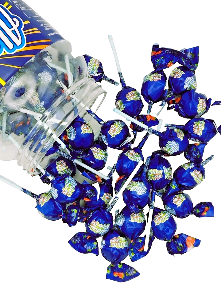 Aladdins Super Pops 60 x Lollipops Bubblegum Centre Blueberry Flavour Tongue Painter Lollies