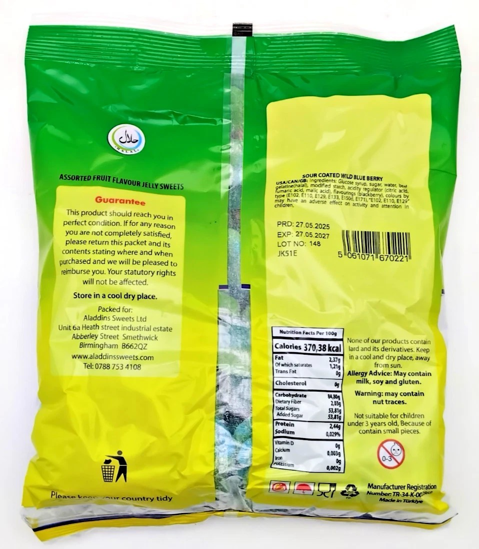 1kg Sour Blueberries Jelly Bag - Halal | Aladdins Sweets