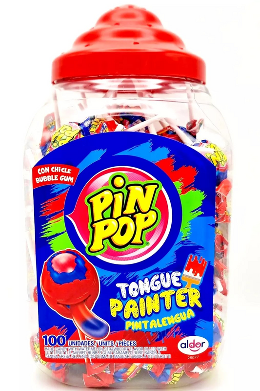 PACK OF 100 HALAL PIN POP TONGUE PAINTER LOLLIPOPS BUBBLEGUM FILLED