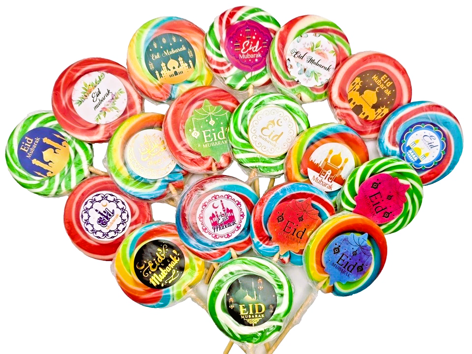 Eid Mubarak Fruity Lollipops Pack of 50 x 30g – Halal Vegan Party Bag & Gift Sweets