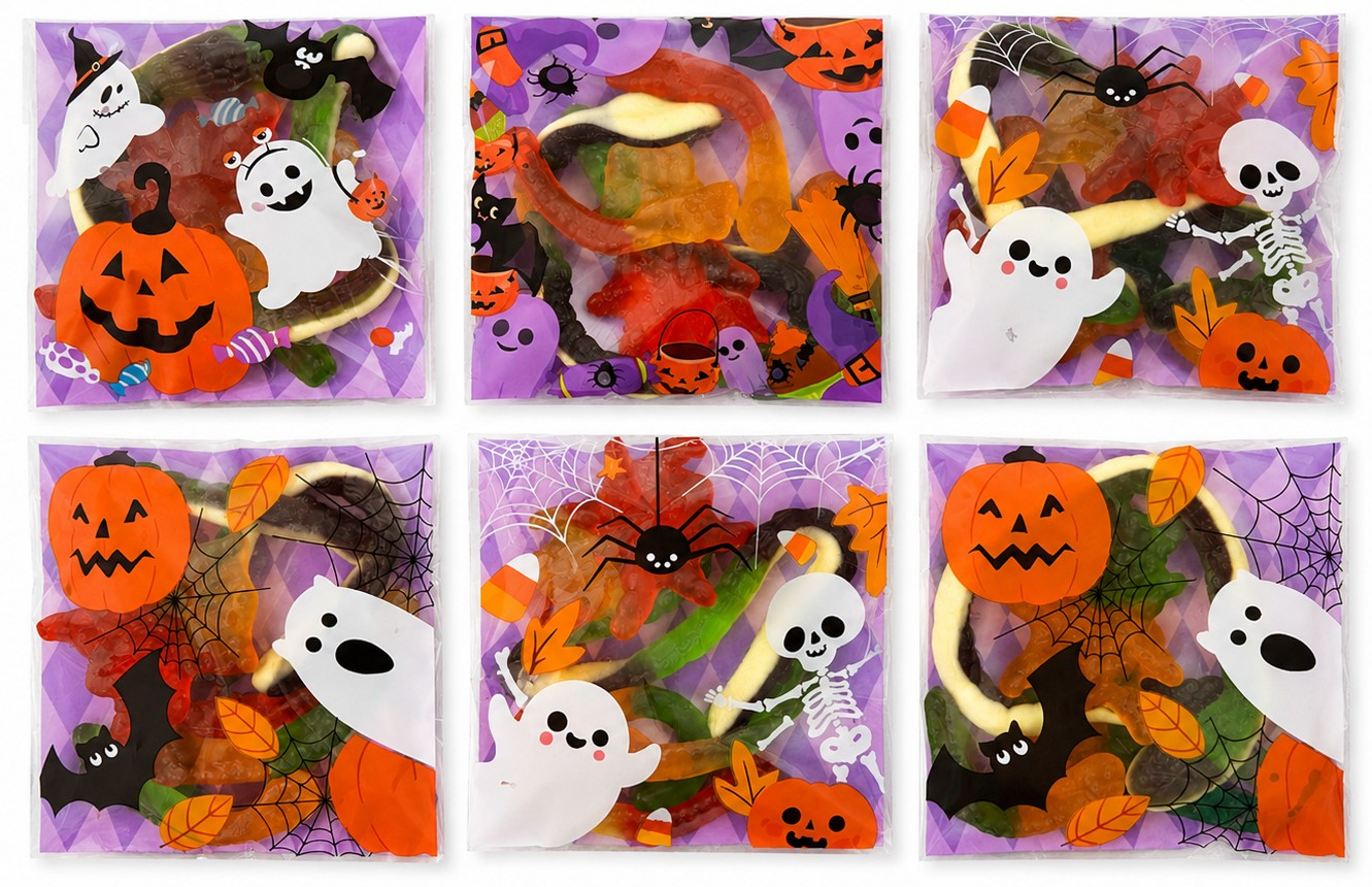 Halloween Pre-Filled Sweets Jelly 50g Bags - Spooky Trick or Treat - Halal Party Bag Gifts
