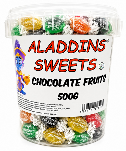 Chocolate Fruits Boiled Sweets with Chocolate Centre | Retro Pick N Mix Candy | Bulk Buy 500g Tub, 1kg & 3kg Bags | Aladdins Sweets