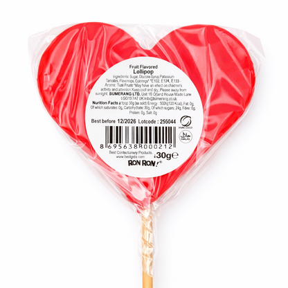 Valentine's Day 30g Red Heart Lollipop Sweet Candy Love Heart Gift - Vegan Halal