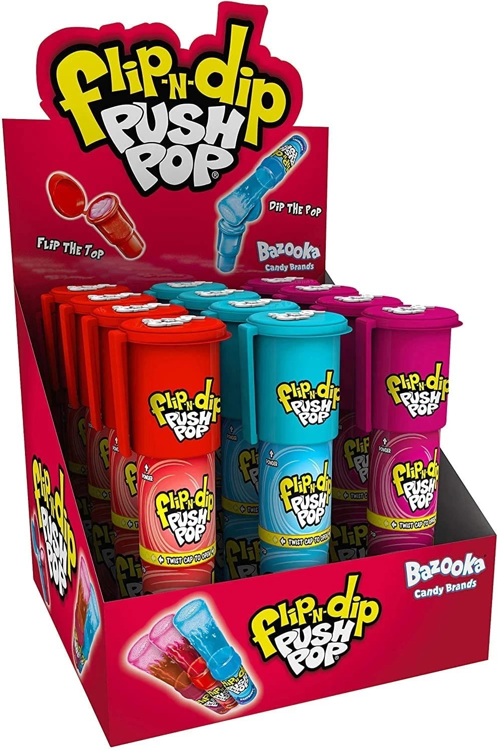 20 x 15g - Bazooka Push Pop Lollipops - Watermelon & Raspberry 15g - Kids Party Bag Fillers