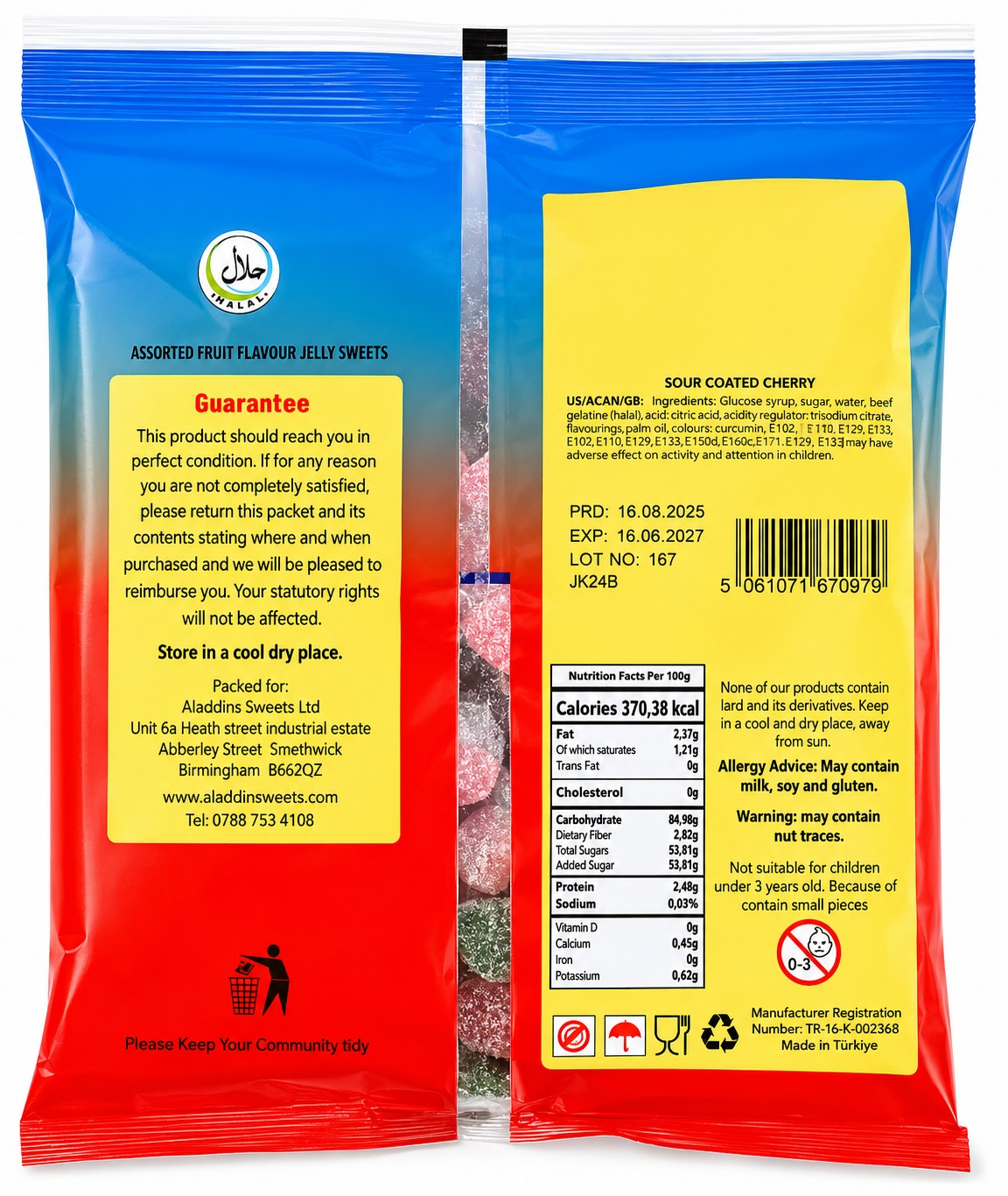 1kg Halal Sour Twin Cherries Jelly Aladdins Sweets Bulk Bag Pick n Mix Jellies