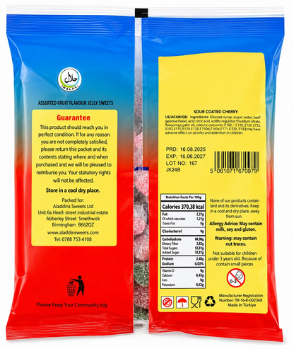 1kg Halal Sour Twin Cherries Jelly Aladdins Sweets Bulk Bag Pick n Mix Jellies