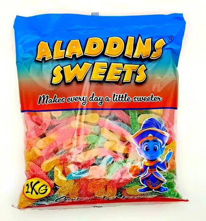 1kg Sour Big Worms Halal Jellies Aladdins Sweets Jelly Bag