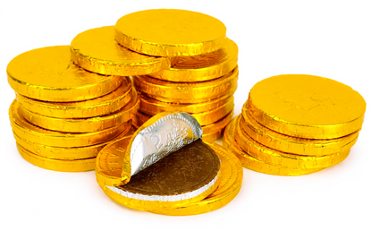 50 x Milk Chocolate Gold Money Coins - Treasure Chest - Weddings - Kids Party Bags - Eid Snacks