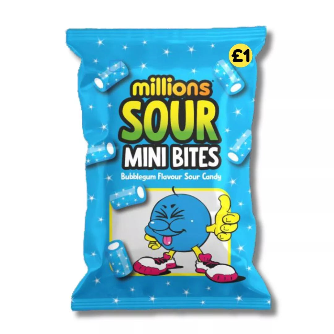 Pack of 12 Halal Millions Sour Mini Bites Bubblegum Flavour