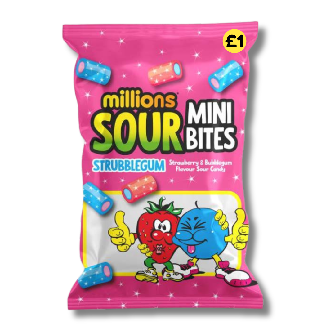 Pack of 12 Halal Millions Sour Mini Bites Bubblegum Flavour