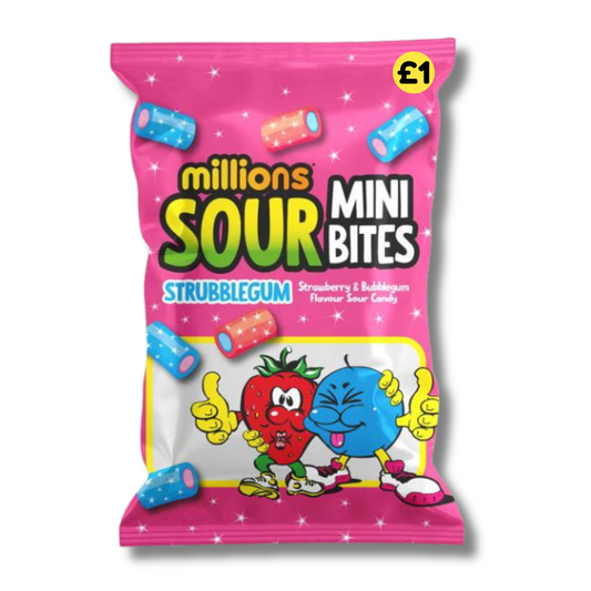 Pack of 12 Halal Millions Sour Mini Bites Bubblegum Flavour