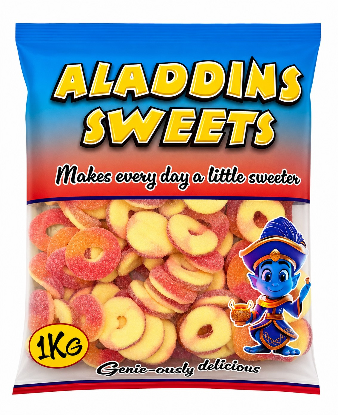 1kg Sour Peach Rings Aladdins Sweets Halal Jelly Bulk Buy party