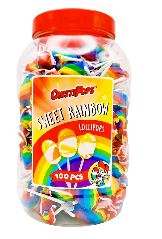 Pack of 100 Sweet Rainbow Lollipops Halal, Vegan Candy