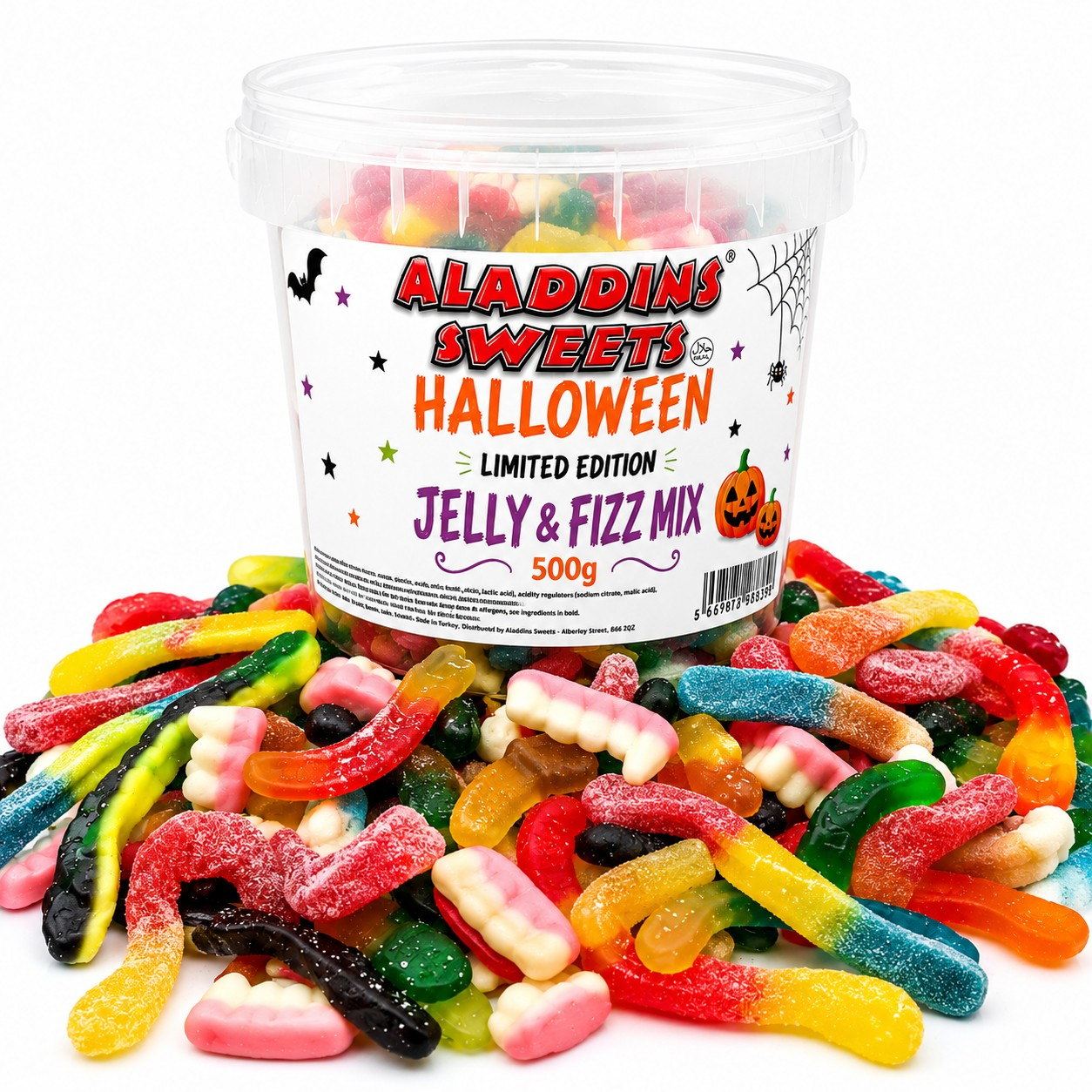 Halloween Spooky Jellies - Jelly & Fizzy Sour Sweets - 9 Flavours - 500g Tub - Halal - Aladdins Sweets