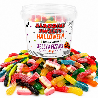Halloween Spooky Jellies - Jelly & Fizzy Sour Sweets - 9 Flavours - 500g Tub - Halal - Aladdins Sweets